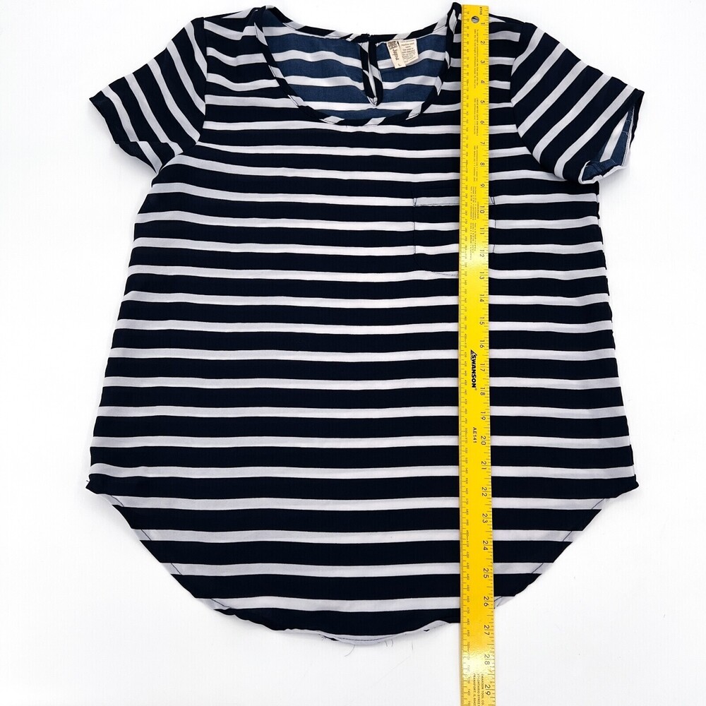 Japna Shirt Womens Large Navy White Striped Blouse Short Sleeve Pocket - Picture 5 of 8